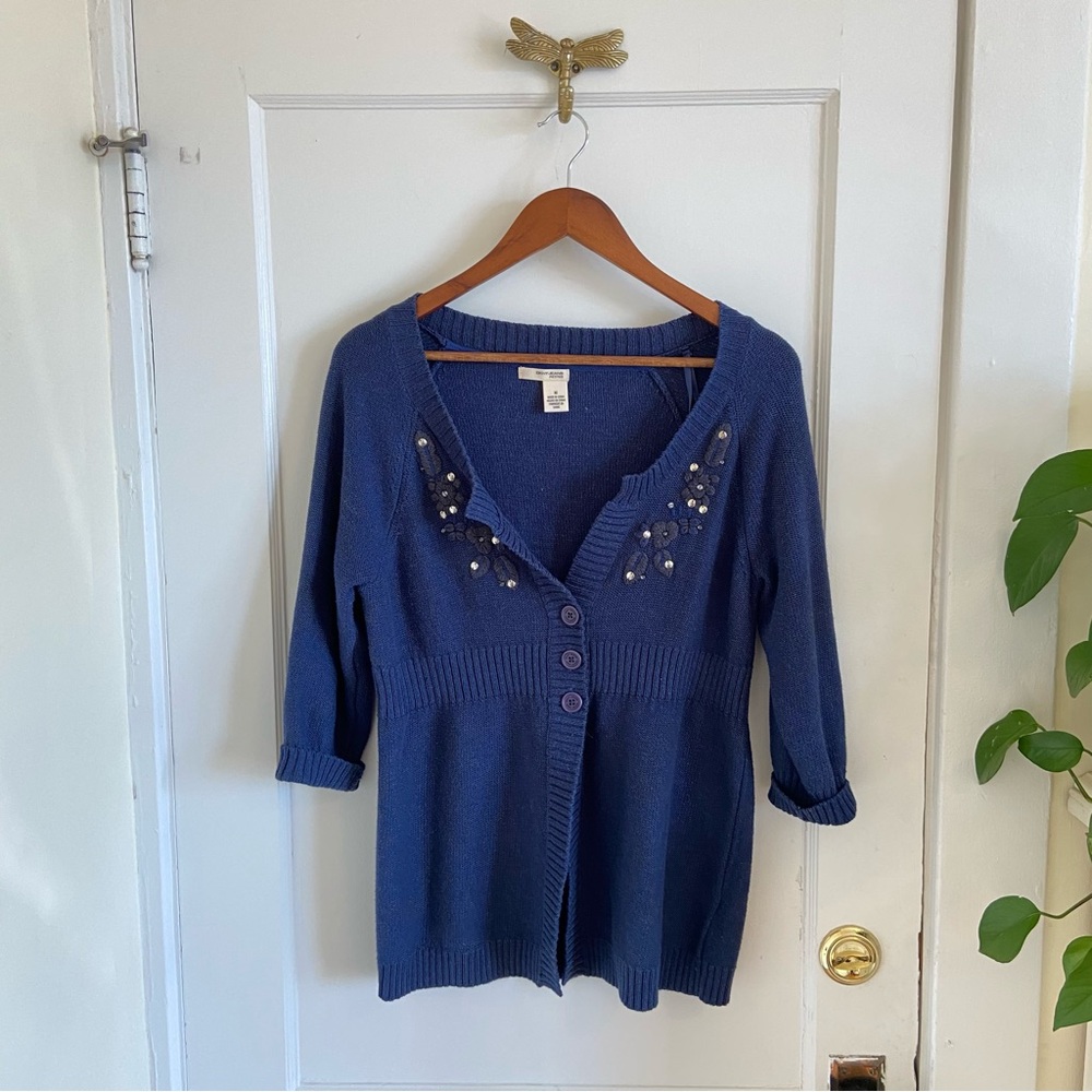 Y2K DKNY Jeans‎ 3/4 Sleeve Floral Embroidered 3 Button Closure Cardigan Medium